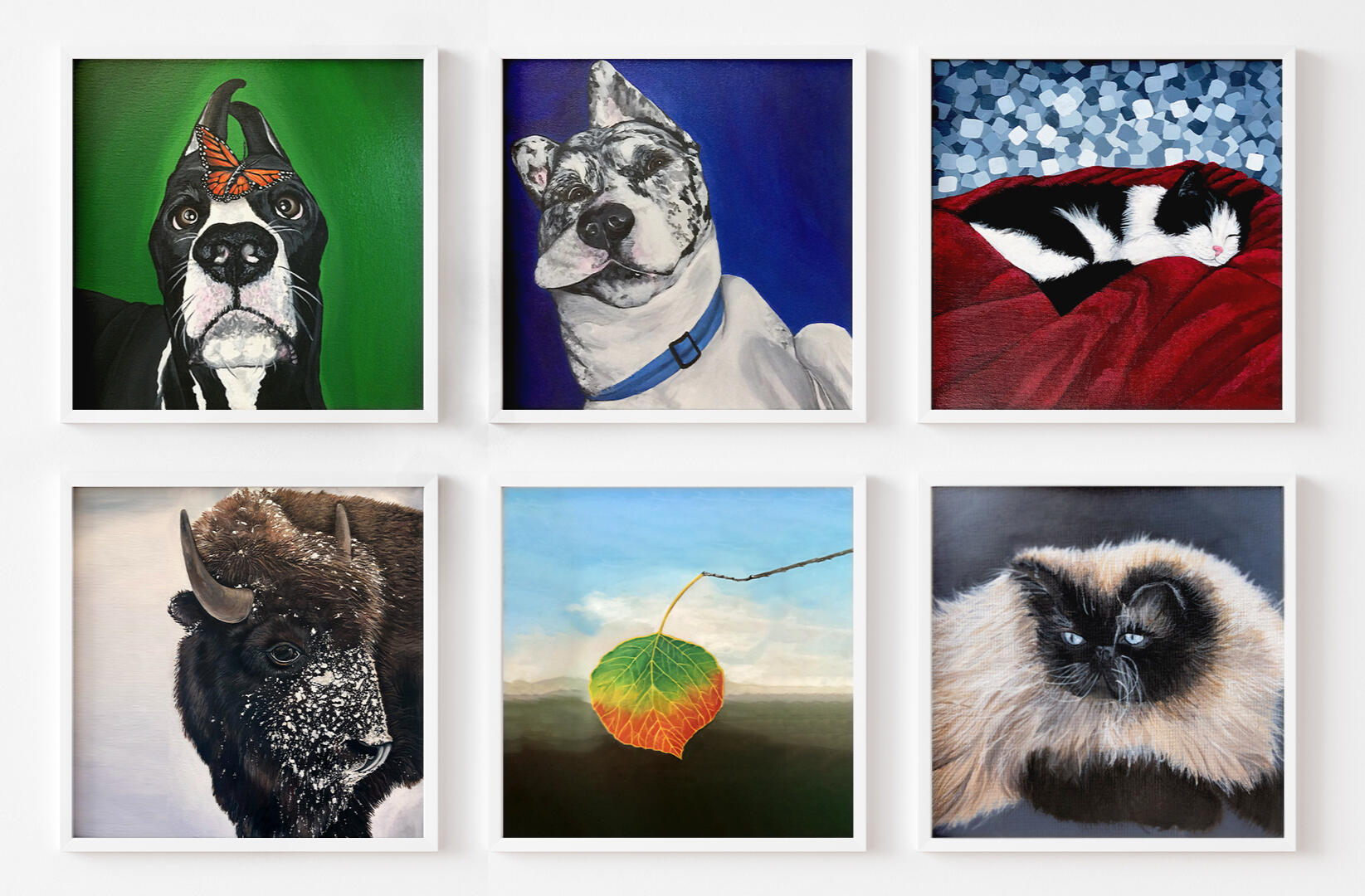 Pet portraits and paintings that explore nature using traditional media of acrylic, watercolor, ink and colored pencil.